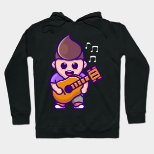 Cute boy playing guitar cartoon Hoodie